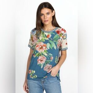 Johnny Was Multicolor Floral Short Sleeve Top